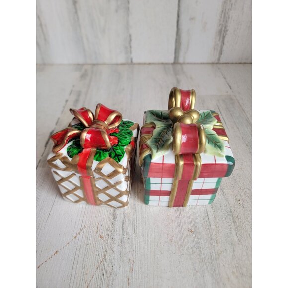 Present candle holder trinket box xmas ceramic set decor gift - Picture 3 of 5